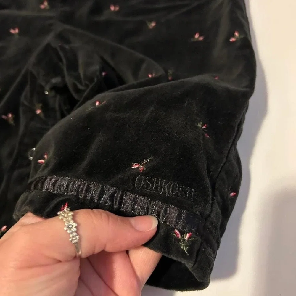 Vintage OshKosh B'gosh Black Velvet Baby Jumper 90s Y2k Floral Print 12m